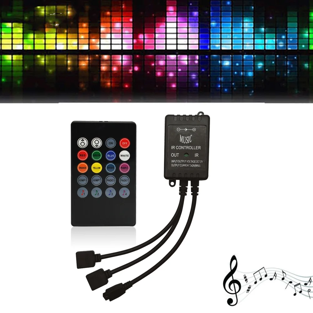 20 клавиш музыкальны ИК-контроллер Черный звуковой датчик пульт дистанционного управления DC 12 В RGB контроллер для RGB Светодиодные полосы