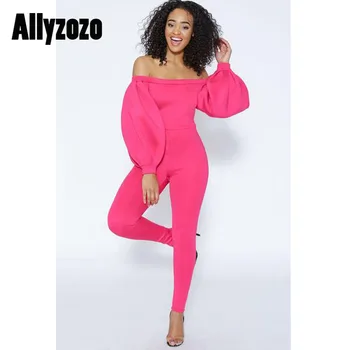 

Allyzozo Off Shoulder Puff Sleeve Jumpsuits Sexy Party Wear Trousers for Women Casual Street Playsuits