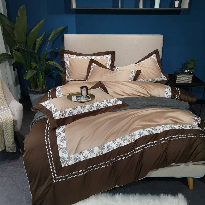 Waliicorners Home Bedding Sets brown egyptian cotton Soft duvet Cover embroidery Bed Set pillowcase King size Queen size 4pcs 8 IMG_20190102_135519