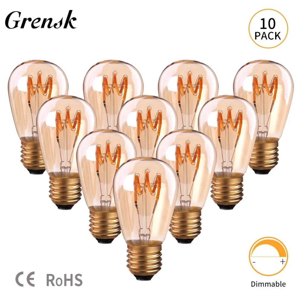 Винтажные светодиодные лампы Grensk S14 спиральные круглые стеклянные E27 янтарного