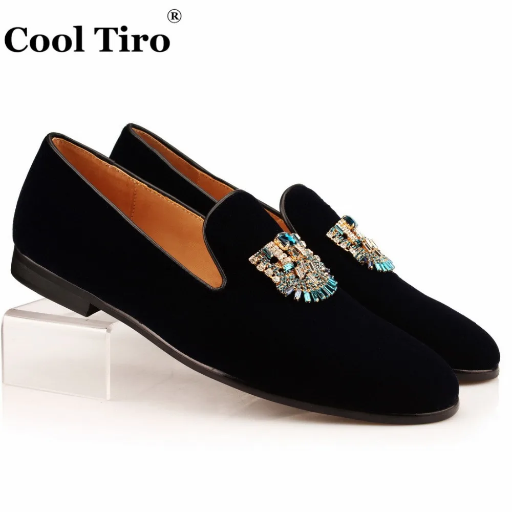 Navy VELVET SLIPPERS WITH CRYSTAL BROOCH (1)