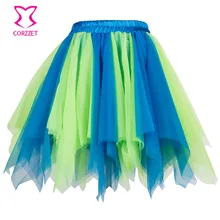 Burlesque рок Клубная одежда синий зеленый многослойная Асимметричная юбка из прозрачной ткани для женщин и взрослых сексуальная Нижняя юбка костюм юбки для женщин s saia