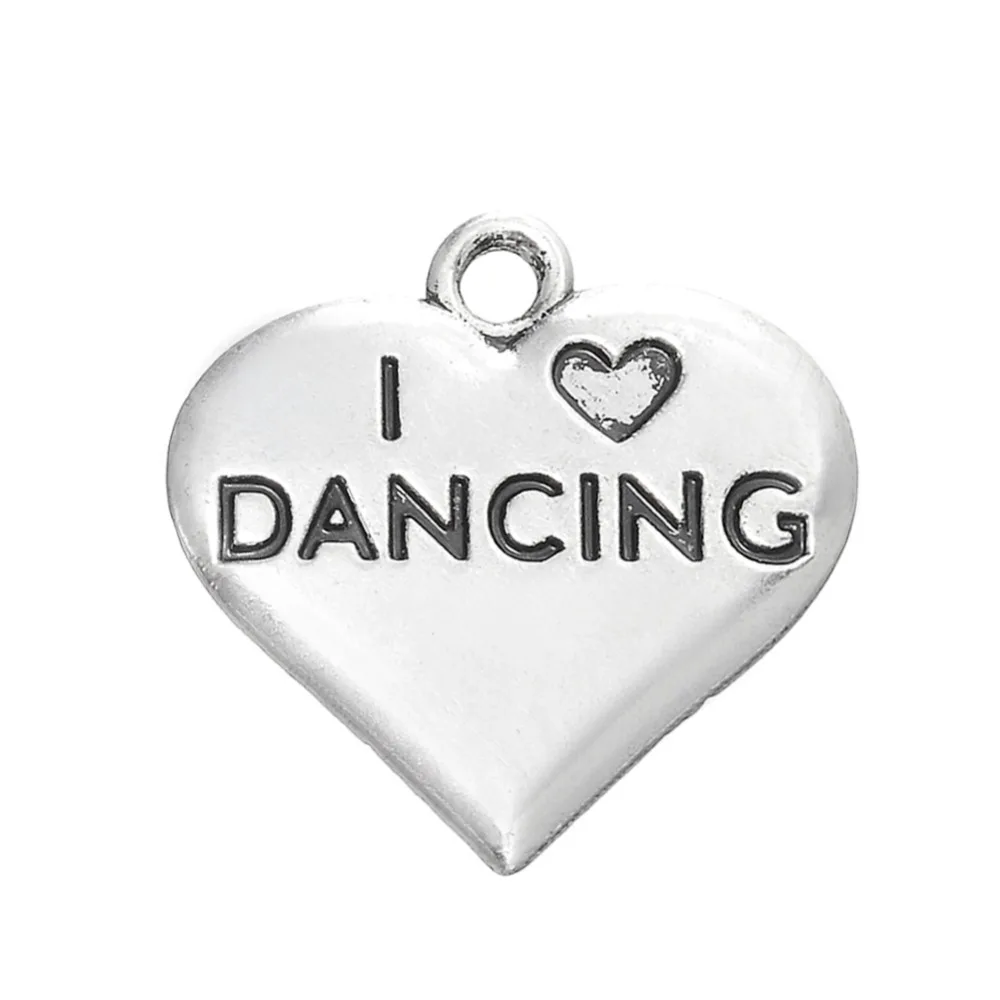 EUEAVAN 20 шт. цинковый сплав I Love To Dance слово Шарм в форме сердца кулон подарок DIY