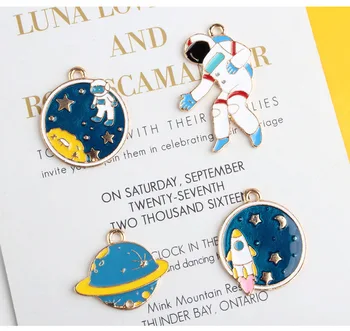 

JKJ 10pcs Satellite astronauts DIY Keychain Keyring alloy Ring Bracelet pendant Bag Decoration Accessories Gifts wholesace