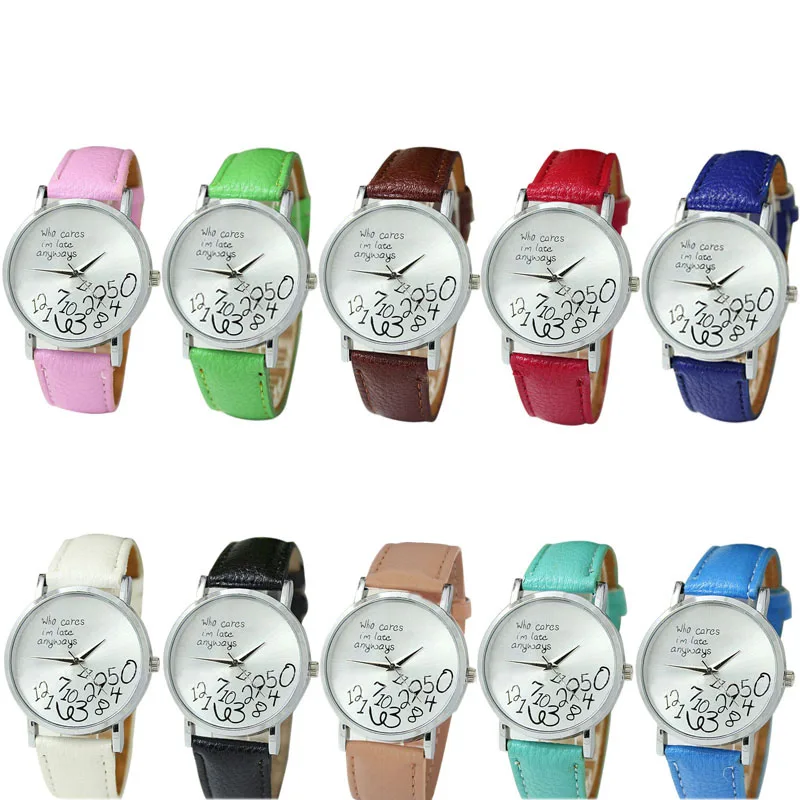 

2018 New fashion Women Leather Watch Who Cares I am Late Anyway Letter Watches c829