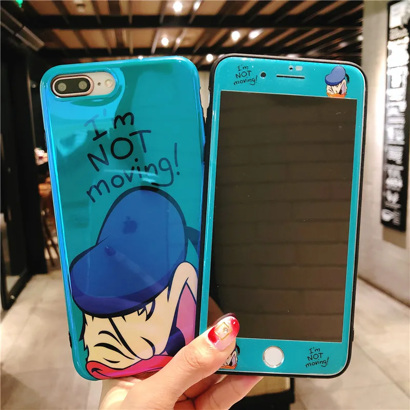 

Cute Donald case For iphone 7 7plus Cases Cover & Tempered Glass Screen FLim for iPhone 8plus 6 6s 6P 8 X XS Pigglet Winnie case