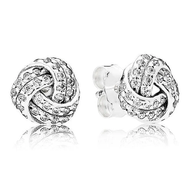 

Authentic 925 Sterling Silver Earring Sparkling Love Knot With Crystal Studs Earring For Women Wedding Gift Original DIY Jewelry