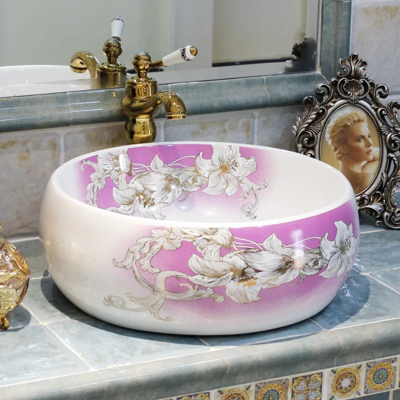 Дизайн ручной работы Европейский Винтажный стиль Lavobo керамическая ванная комната Настольный умывальник для ванной комнаты китайская раковина для ванной комнаты