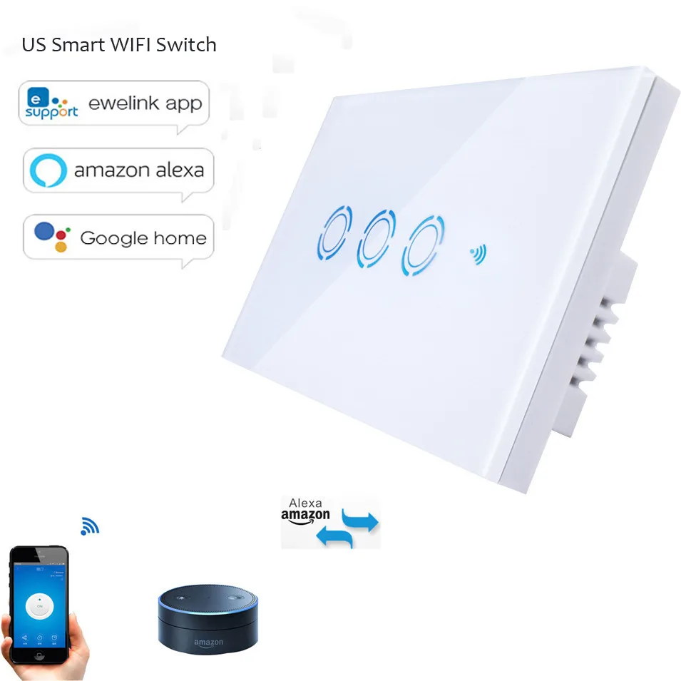 New Ewelink US Type 1 2 3 Gang Wall Light App Switch Touch Control Panel Wifi
