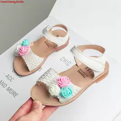 HaoChengJiaDe новые милые детские летние сандалии на плоской подошве малышей сандали для девочек с цветами вечерние пляжные Босоножки Туфли для