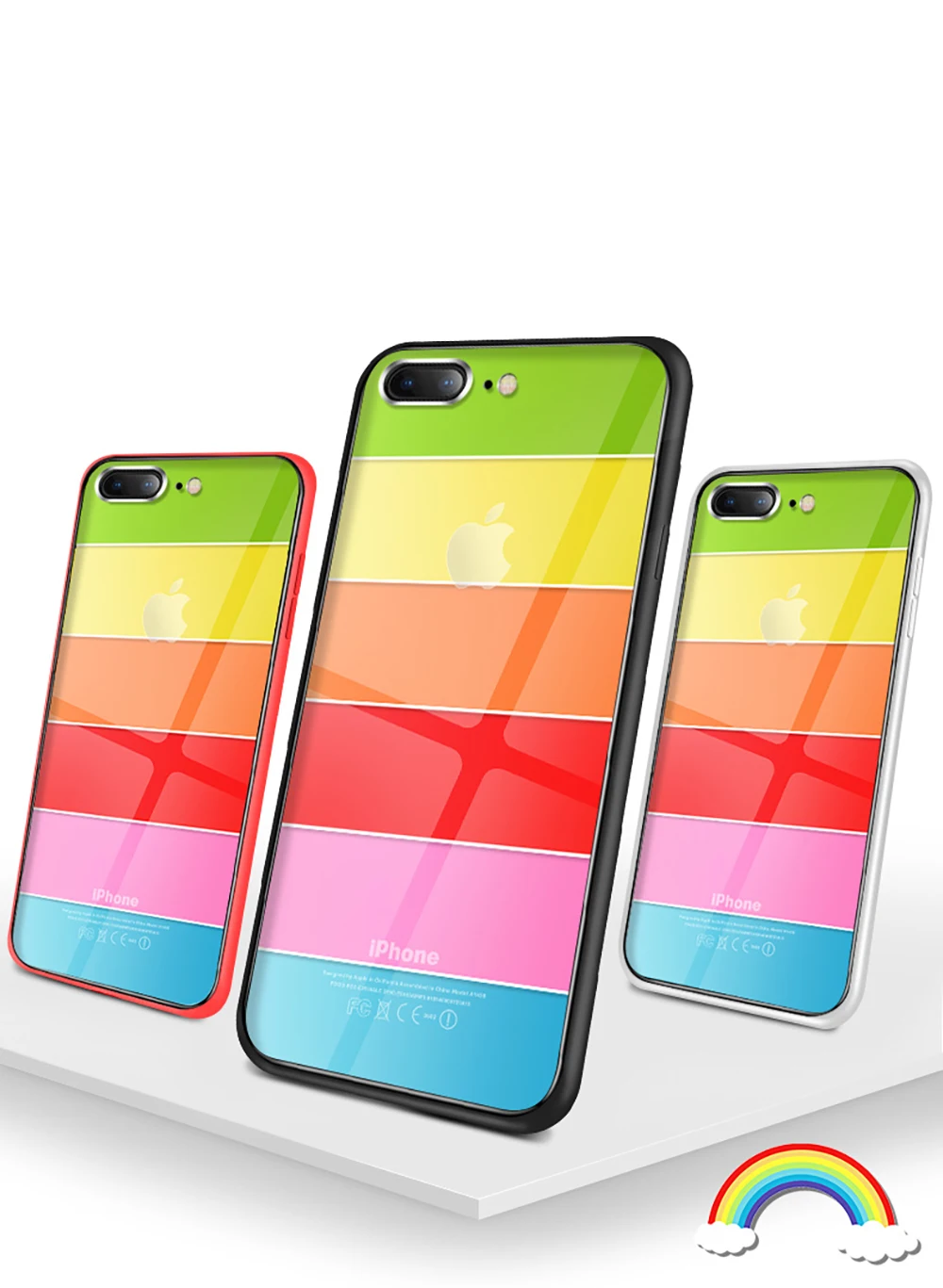 NYFundas For iphone 8Plus 7 6 6S Plus X Clear Tempered Glass Rainbow Shockproof Bumper All-inclusive Protection Conque Accessory (1)