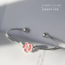 Новые модные розовый Сакура 925 стерлингового серебра браслет женский ручной ювелирные изделия Розовый Цветок Регулируемый Браслет