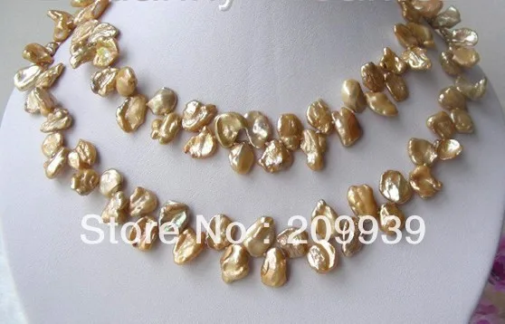 

huij 002759 Butterfly 34"13mm baroque champagne SOUTH Reborn keshi pearls necklace