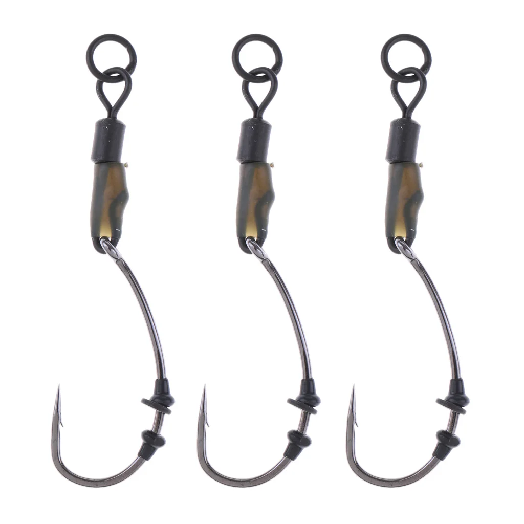 3Pcs Ready Tied Chod Rigs Barbed Carp Fishing Hair Rigs with Swivels Rings Fishing Tools Accessories