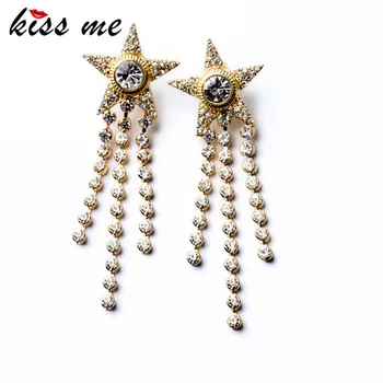 

KISS ME Newest Statement Fashion Elegant Glass Stone Tassel Star stud Earrings