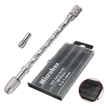 

Manual Hand Drill Chunck Set Adjuestable Spring Precision Micro Pin Vise+20pcs Micro Twist Drill Bit Set for DIY Carving Tool