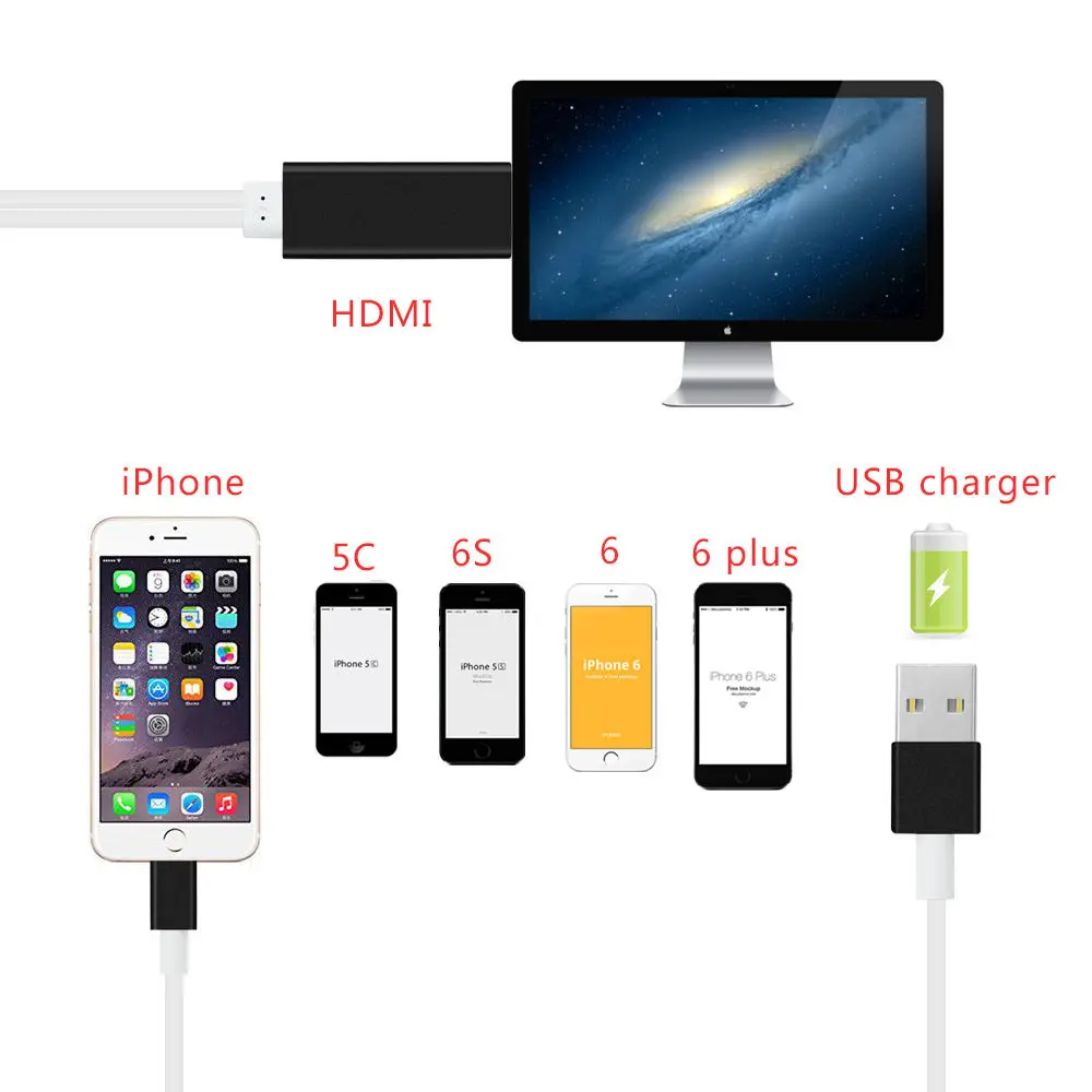 Новинка года 2 м HDMI кабель для iPhone 5 5S 6 6S 7 7 s и Wi-Fi Ipad HDMI конвертер адаптер для iPhone к HDTV, MHL для HDMI кабель