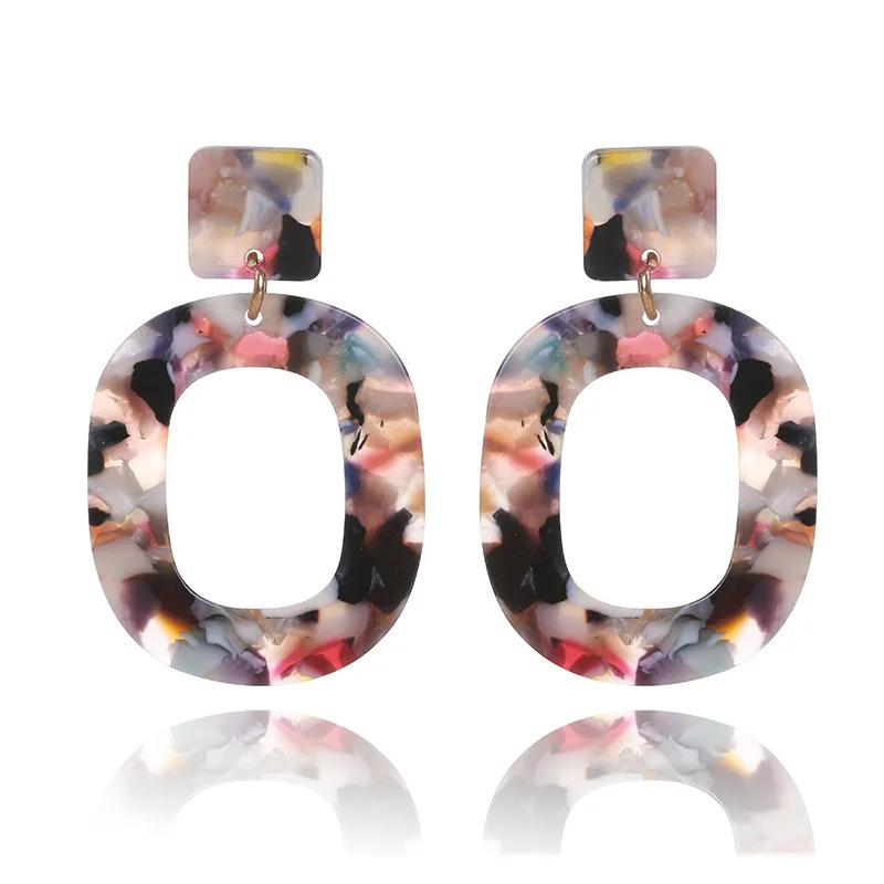 Fashion Big Geometric Tortoiseshell Dangle Earrings For Women Colorful Acrylic Drop Earring Party Jewllery | Украшения и