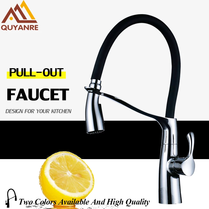  Quyanre Kitchen Faucet Brass Chrome Rubber Kitchen Sink Faucet Pull-out Dual Function Sprayer Singl - 32847083730