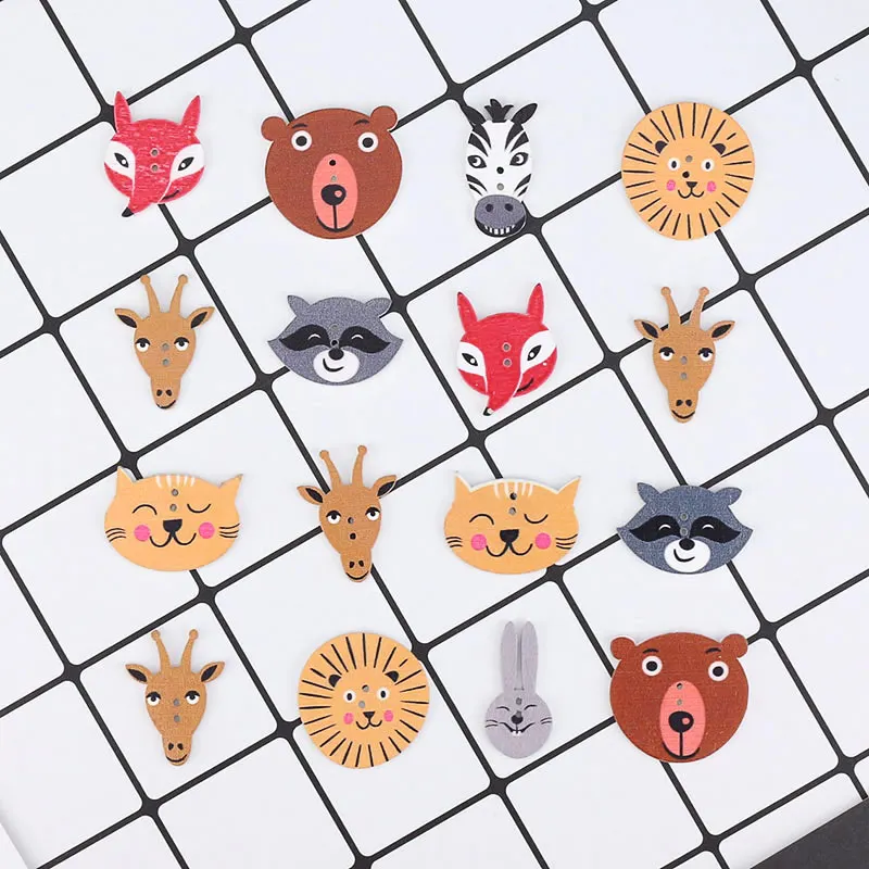 

50PCS Mixed Animals Style Wooden Button Cute Buttons for Baby Clothes Sewing Buckle DIY Scrapbooking Handcraft Accessories
