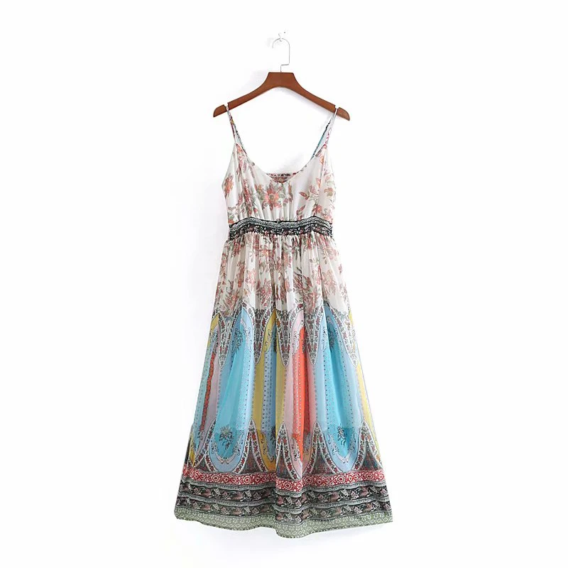 Women's Clothing Dress 2019 Chiffon Fabric V-Neck Printed Sling Dress Ms Summer Street Sexy Leisure Stylish Temperament Clothing