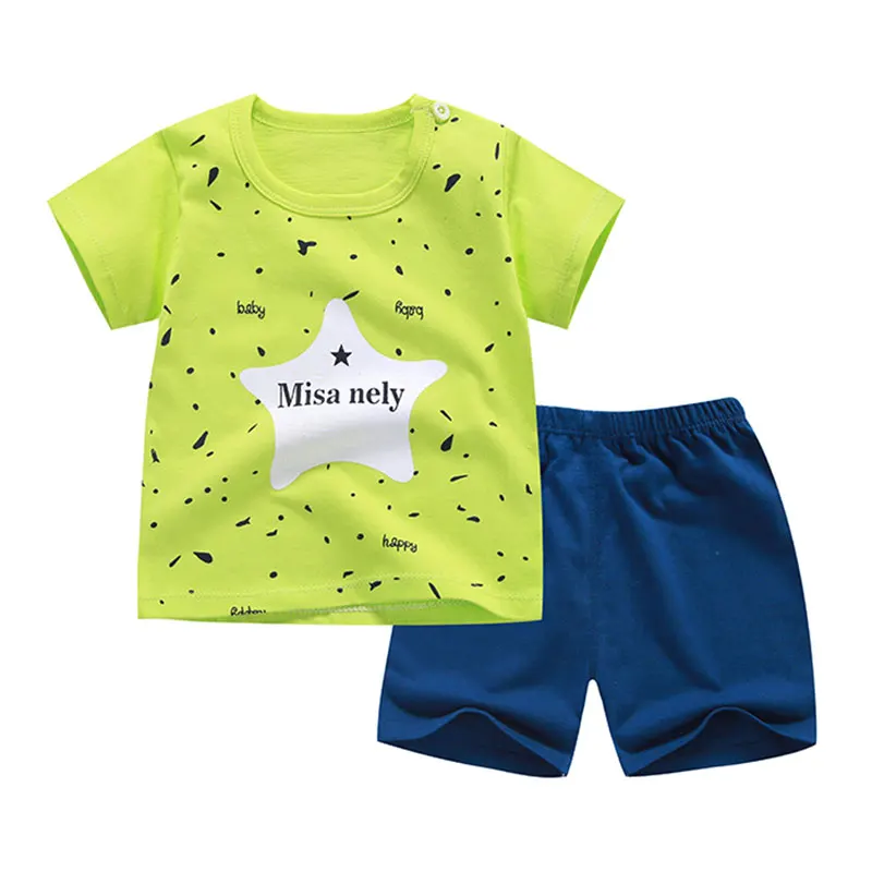 Хлопковая футболка+ короткие штаны, Детские комплекты одежды для маленьких мальчиков и девочек, одежда для новорожденных, костюмы, комплект из 2 предметов для детей от 6 месяцев до 7 лет