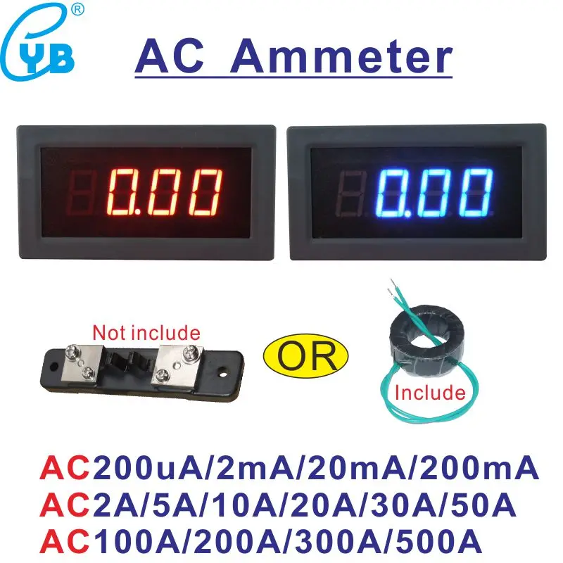 

YB5135B AC Current Meter LED Digital Ampere Meter 20mA 200mA 2A 10A 50A 100A 200A 300A 500A Micro Ammeter Amp Panel Meter 3 1/2