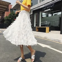 Новинка, весенне-летняя фатиновая юбка с кисточками для девочек в стиле Парижа женские тюлевые Юбки Женская пачка плиссированные юбки черного, белого, розового цвета