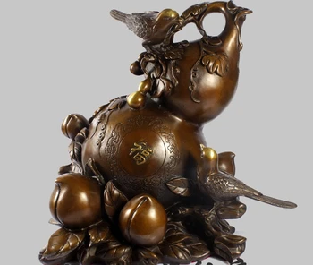 

15" China Bronze Fengshui Magpies Gourd Blessing Statue
