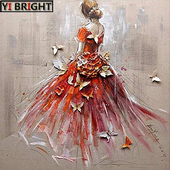 

5D DIY Full square Diamond Painting Mosaic Red Dress Girl Diamond Rhinestone Embroidery Cross Stitch home decor gift
