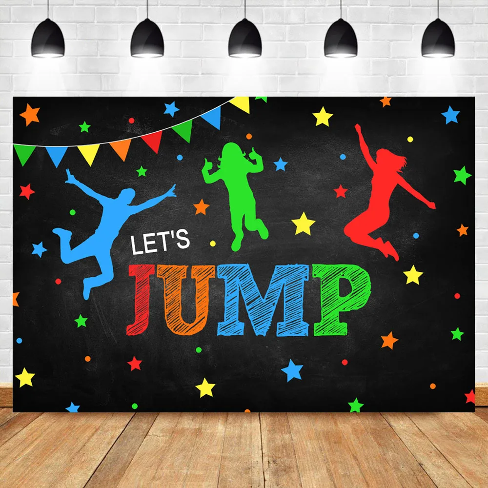 

NeoBack Let's Jump Trampoline Birthday Backdrop Bounce House for Children Birthday Celebration Decoration Photography Background