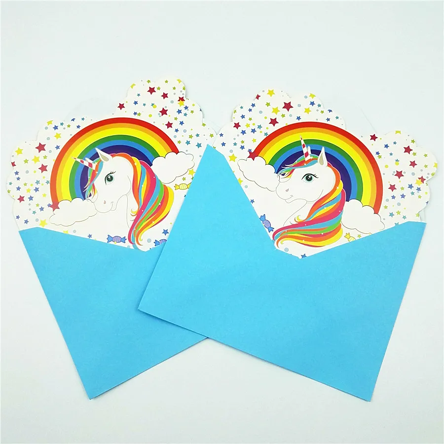  6pcs/set Invitation Card envelopes Unicorn Horse Kids Birthday party supplies baby shower event uni - 33004528864