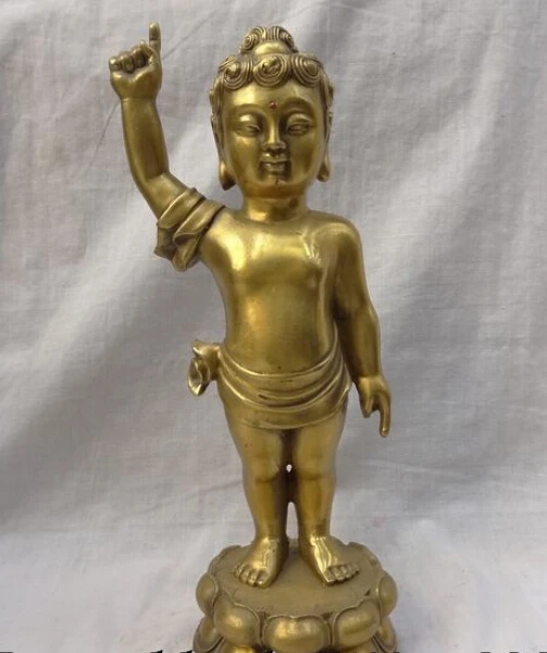 

JP S0114 11" Chinese Pure Brass Tibet Lotus Shakyamuni Buddha Kid Up Sky Bronze Statue