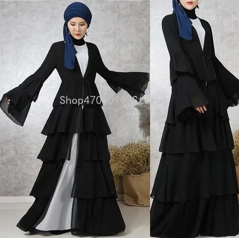 Модная мусульманская абайя jilbaw женское платье шифон Дубай открытый кардиган с
