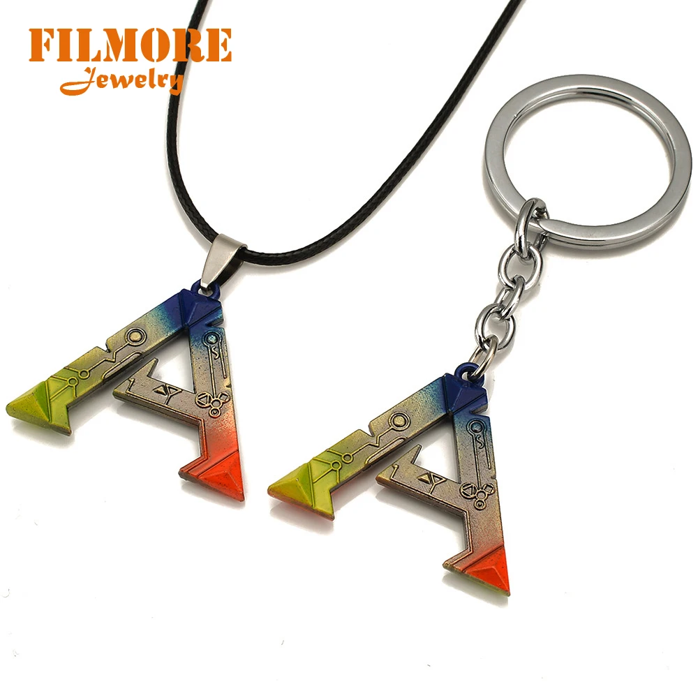 PC Game ARK Survival Evolved Alloy Keychain & Necklace Set Colorful Pendant 