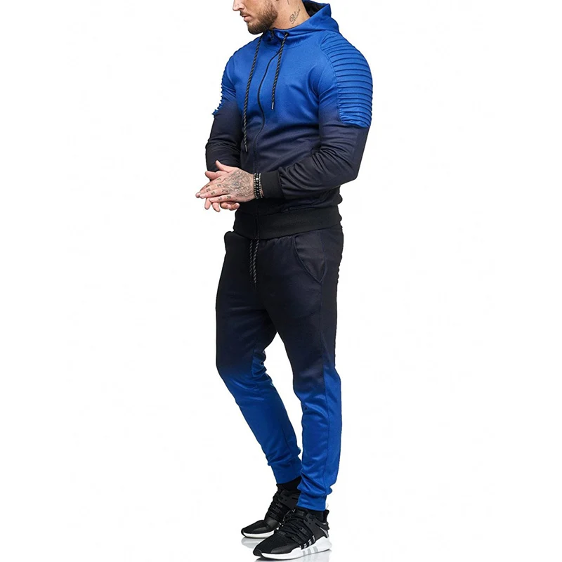 Zipper Tracksuit Men Set Sporting 2 Pieces Sweatsuit Men Clothes Color Gradient Printed Hooded Hoodies Pants Track Suits Male