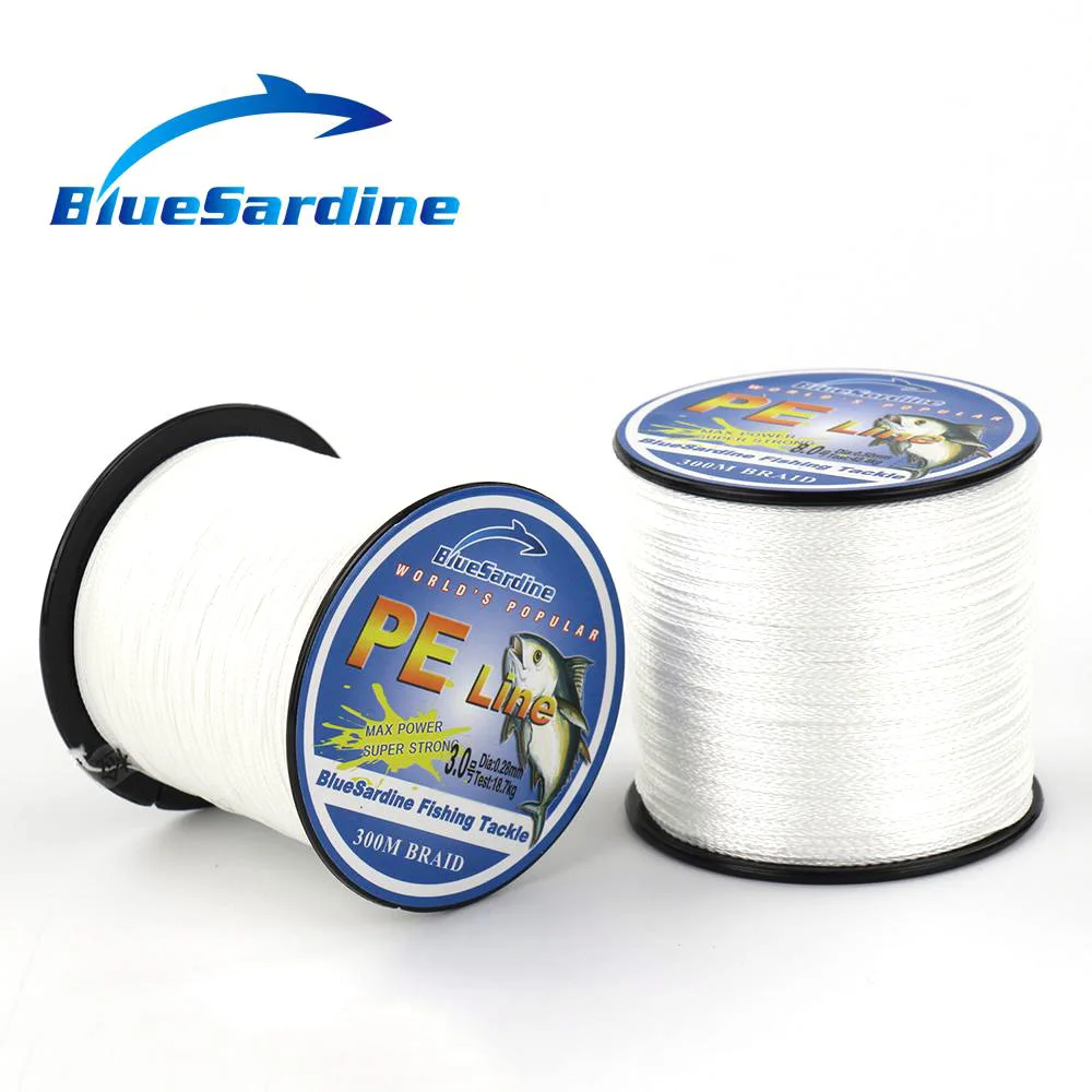 Белая леска для рыбалки BlueSardine 300 м мультифиламентная плетеная супер прочная 12