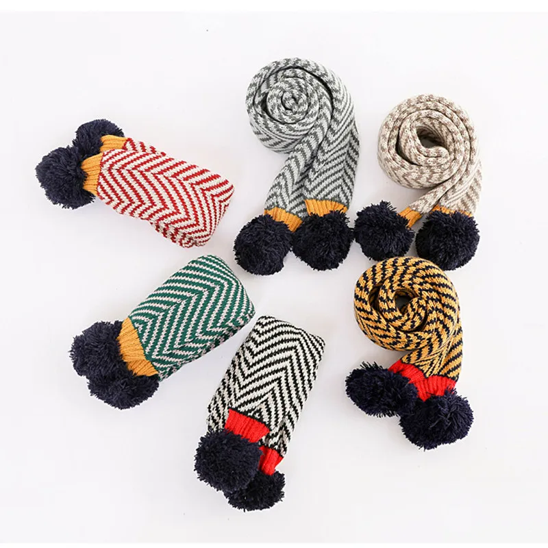 

New Kids Winter Wool Collar Scarf Knitted Collar With Ball Children's Scarves Baby Girls Boys Neckerchief Clothing Accessories