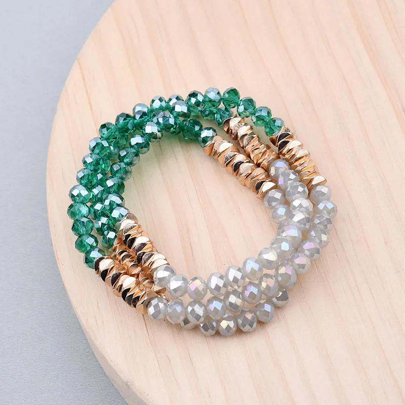 BOJIU Trendy Faceted Green Gray Crystal Beads Women Bracelet Classic Elastic Handmade Lady Multiplayer Bead Bracelet Gift BC240