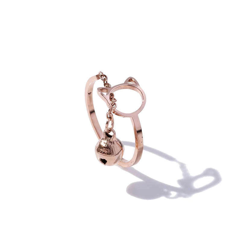 

YUN RUO 2019 New Arrival Free Size Cat Bell Ring Rose Gold Color Fashion Titanium Steel Jewelry Woman Birthday Gift Never Fade