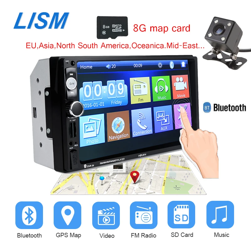 

LISM 2 din Bluetooth Car Radio GPS Navigation MP5 Multimedia Player 7inch LCD Screen AUX Stereo FM Audio USB TF Autoradio 7010G