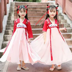 Hanfu народный танцевальный костюм для детей, костюм Танга для маленьких девочек, праздничная одежда, традиционный старинный китайский