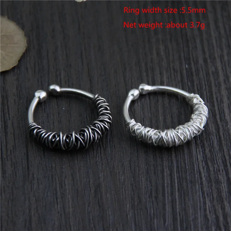 

Thai Style Handmade Silver Woven Ring Vintage Thin Line Wrapped 990 Sterling Silver Man Personality Ring Opening Rings