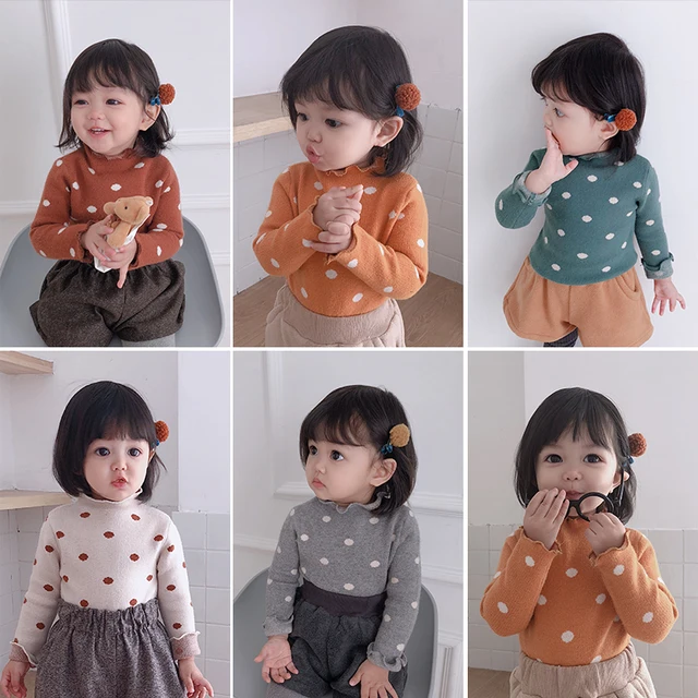 Girls Autumn And Winter Wave Point High Necked Sweater Toddler Baby Bottoming Shirt Child Girl Pullover Thicken Clothing Girls Autumn And Winter Wave Point High Necked Sweater Toddler Baby Bottoming Shirt Child Girl Pullover Thicken Clothing