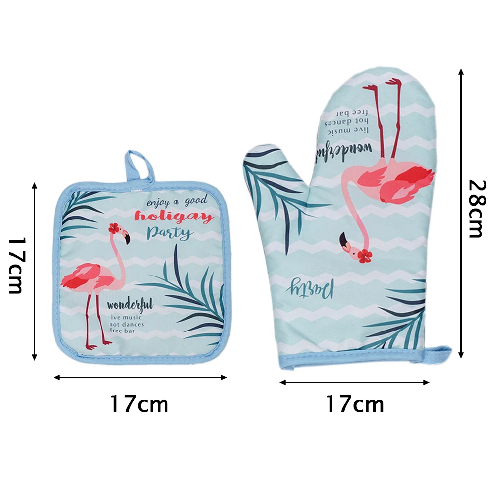 1 пара хлопковых кухонных подушечек с фламинго и КАКТУСОМ для приготовления пищи, держатель для микроволнового горшка для выпечки, прихватки для барбекю и печи, кухонные перчатки