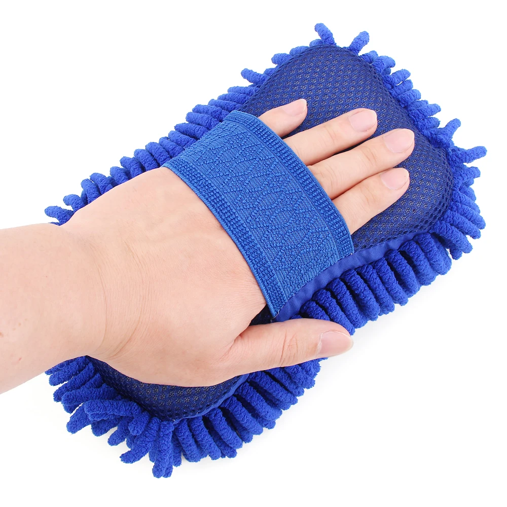 Microfiber Chenille Car Washing Gloves, Auto Car Wash Sponge Cleaning Brush Pad with Elastic