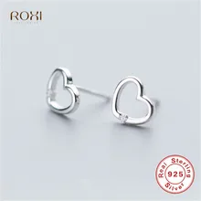 Серьги-гвоздики в форме сердца ROXI для женщин и девушек, минималистичное ювелирное изделие, 925 пробы, серебряные маленькие серьги с цирконием