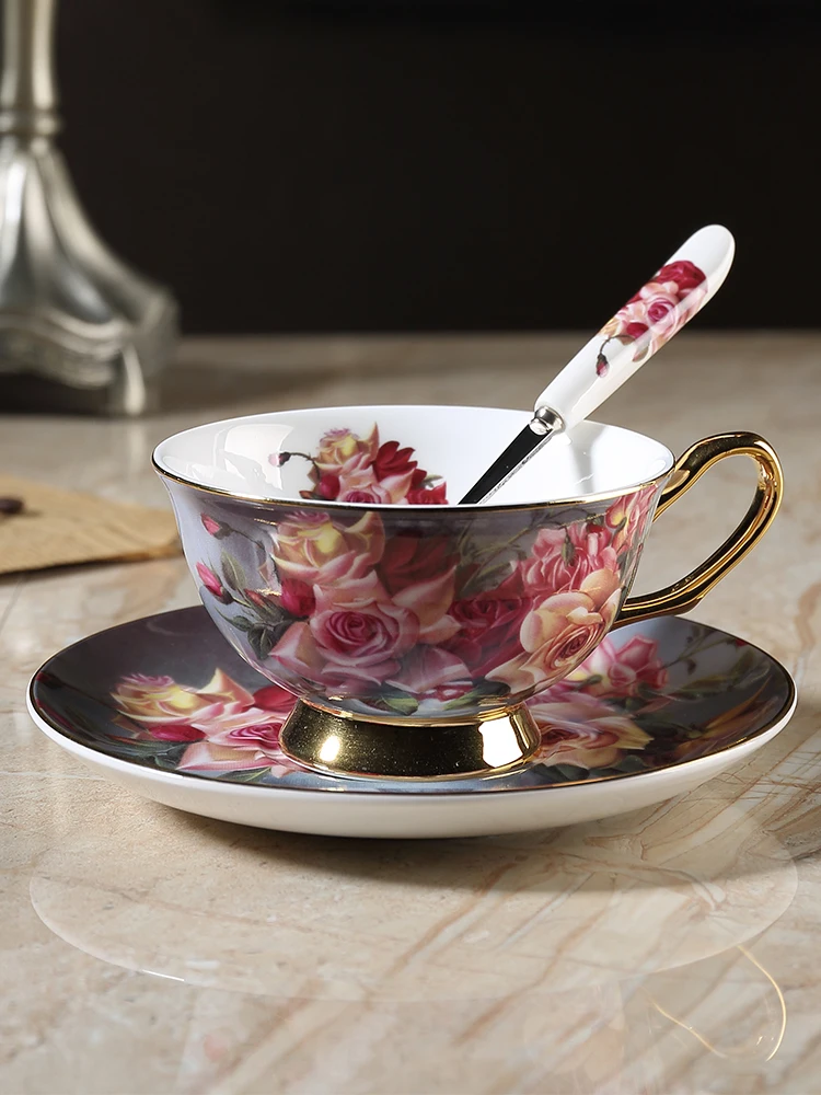 

European style bone china coffee cup creative British afternoon tea cup with Phnom Penh ceramic coffee cup saucer