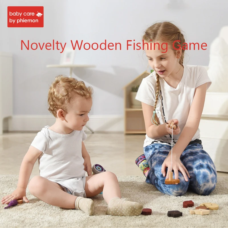 

8pcs Baby Magnetic Fishing Toy Parent-child interactive Toys Wooden 3D Fish Game Set Kids Bath Toys Outdoor Toys for 1-3 years