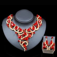 2018 Wholesale austrian crystal necklace and drop earrings jewelry set fashion for bridal wedding party jewelry